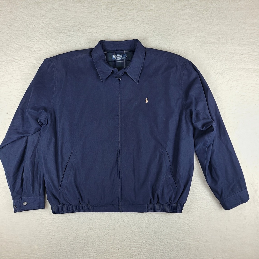 Polo Ralph Lauren Windbreaker Jacket Mens 2XL XXL Navy Pocket Full Zip VTG *